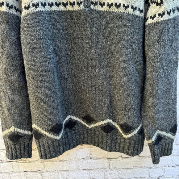 LL Bean Sweater Pullover 1/4 Zip 100% Shetland Wool XL Fair Isle Winter Warm - Picture 6 of 8
